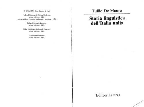 Storia Linguistica Dell'Italia Unita (Paperback, 1993, Laterza)