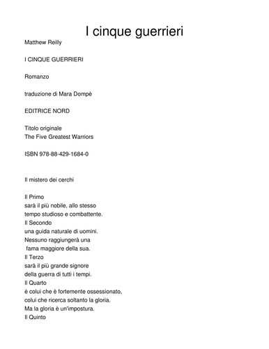 Matthew Reilly: I cinque guerrieri (Italian language, 2010, Nord)