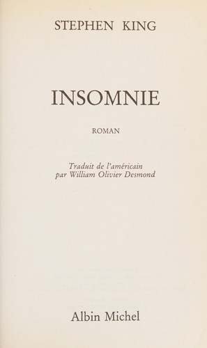 Insomnie (Paperback, 1996, Albin Michel)