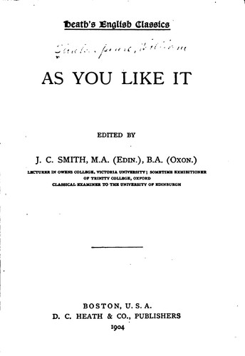William Shakespeare: As You Like It (1904, D. C. Heath & Co.)
