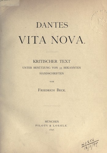 Dante Alighieri: Vita nuova (Italian language, 1896, Piloty)