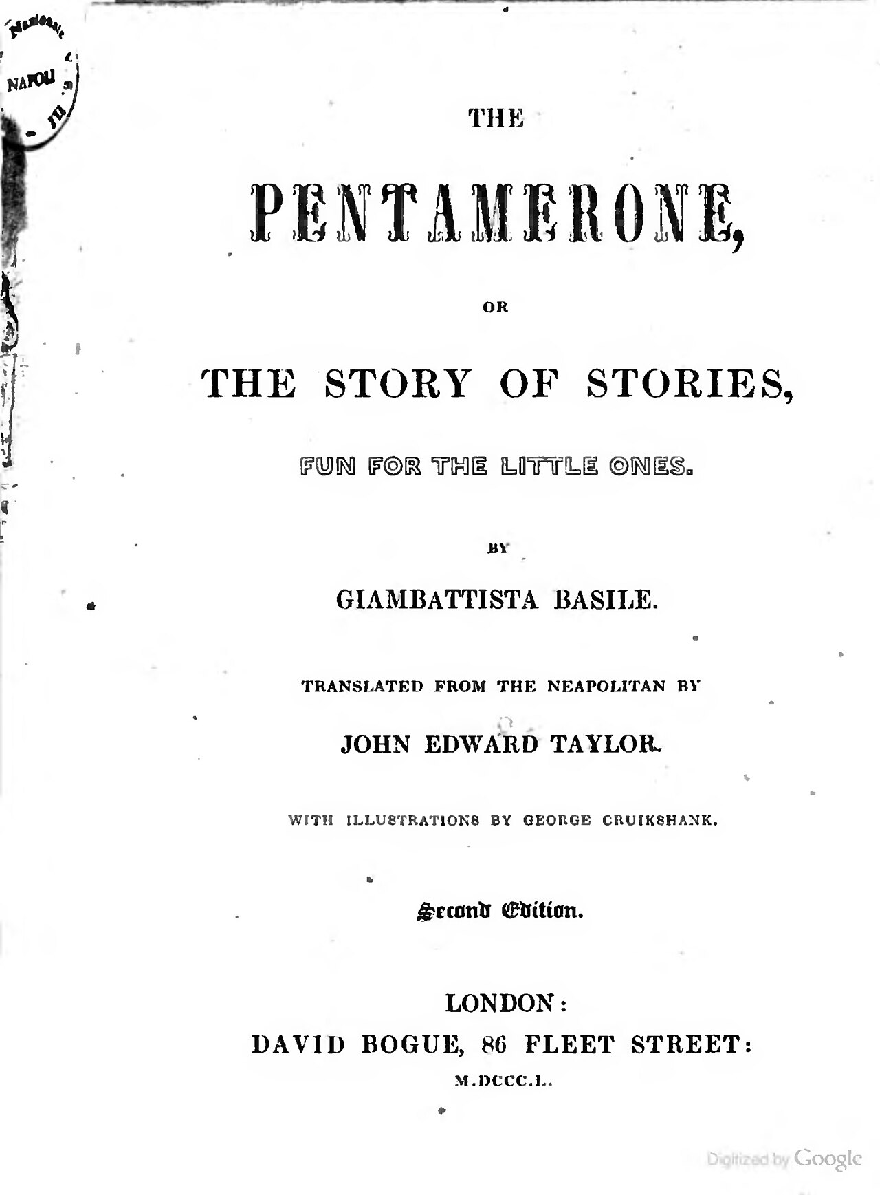 Giambattista Basile: The Pentamerone (1850, David Bogue)