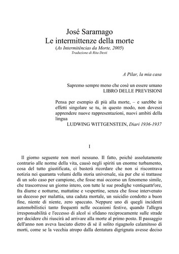 Le intermittenze della morte (Italian language, 2006, Einaudi)