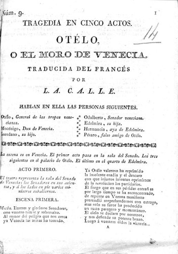 Otélo ó el moro de Venecia (Spanish language, 1816, Ildefonso Mompié)