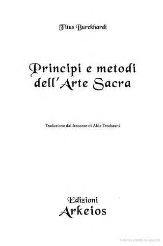 Principi e metodi dell'arte sacra (Italian language, 2004, Edizioni Arkeios)