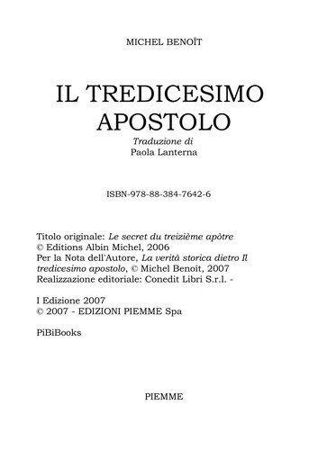 Michel Benoît: Il tredicesimo apostolo (Italian language, 2007, Piemme)
