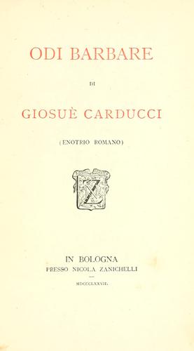 Giosuè Carducci: Odi barbare (Italian language, 1877, N. Zanichelli)