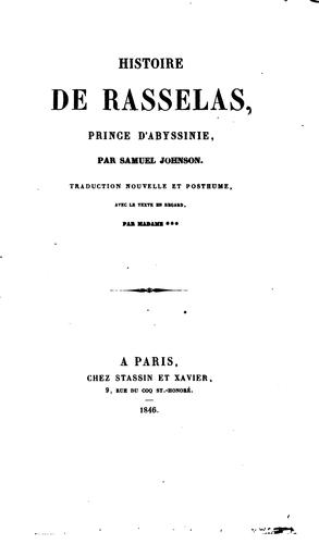 Samuel Johnson LL.D., Fresne: Histoire de Rasselas, prince d'Abyssinie (1846, Chez Stassin et Zavier)