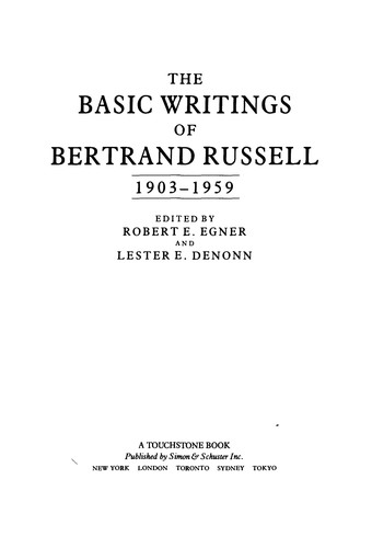 Bertrand Russell: The basic writings of Bertrand Russell, 1903-1959 (1992, Routledge)