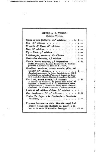 Giovanni Verga: Eva (Italian language, 1899, Fratelli Treves)