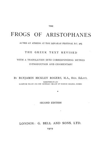 The Frogs of Aristophanes (1919, G. Bell)