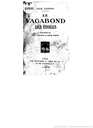 Le vagabond des étoiles (French language, 1925, Editions G Cres)