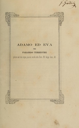 Gaetano Giordani: Adamo ed Eva nel paradiso terrestre (Italian language, 1868, Tipografia Vitali)