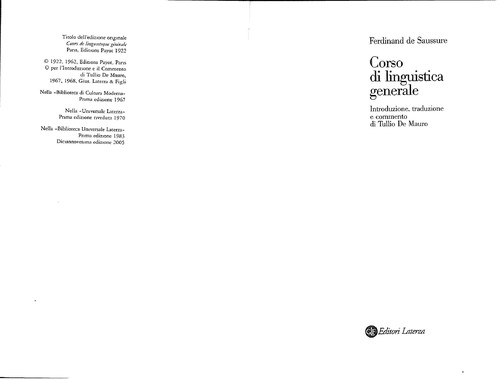 Ferdinand de Saussure: Corso di linguistica generale (Italian language, 1987, Laterza)