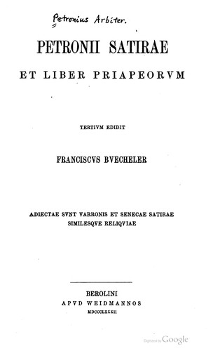 Satirae et Liber Priapeorvm. (Latin language, 1882, apvd Weidmannos)