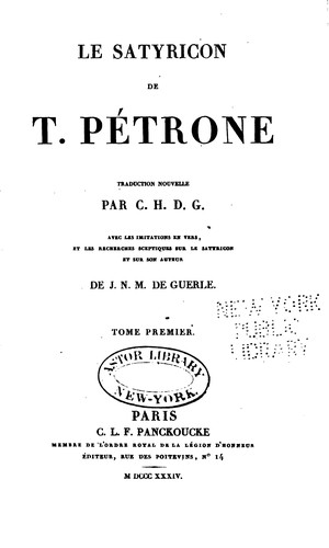 Le Satyricon de T. Pétrone (French language, 1834, C.L.F. Panckoucke)