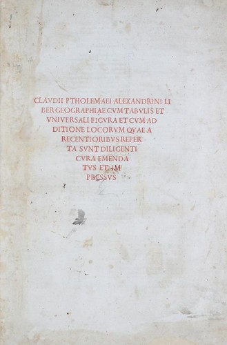 Ptolemy: Claudii Ptholemaei Alexandrini Liber geographiae cum tabulis et uniuersali figura (Latin language, 1511, Per Iacobum Pentium de Leucho)