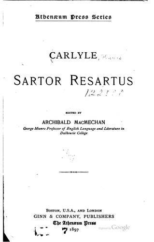 Thomas Carlyle: Sartor resartus (1896, Ginn & Co.)
