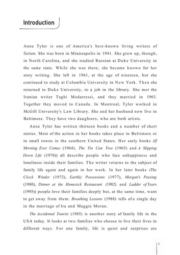 Anne Tyler: The accidental tourist (1998, Longman)