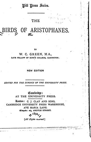 Aristophanes: The Birds of Aristophanes (1894, University Press)