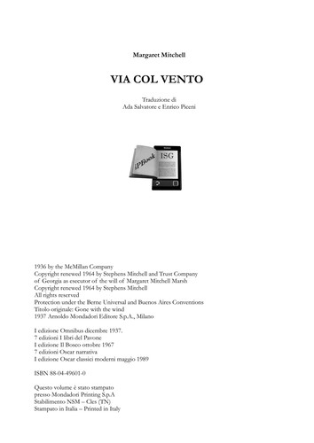 Via col vento (Italian language, 2010, Mondadori)