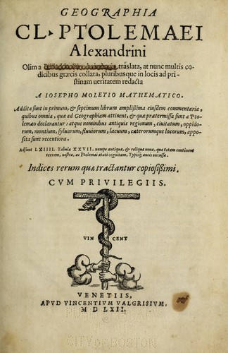 Ptolemy: Geographia Cl. Ptolemaei Alexandrini (Latin language, 1562, Apud Vincentium Valgrisium)