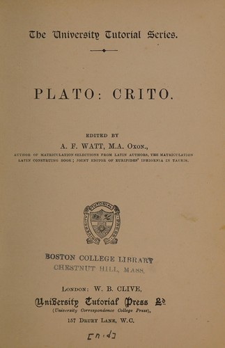 Plato: Crito (Ancient Greek language, 1905, W. B. Clive)