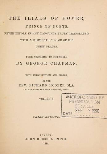 Homer: The Iliads of Homer, prince of poets (1888, J.R. Smith)