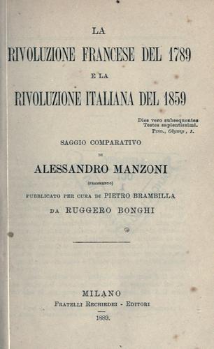 La rivoluzione francese del 1789 e la rivoluzione italiana del 1859 (1889, Fratelli Rechiedei)