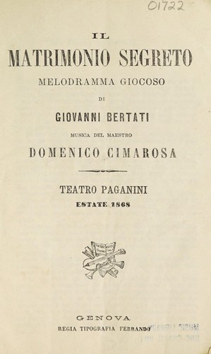 Giovanni Bertati: Il matrimonio segreto (Italian language, 1868)