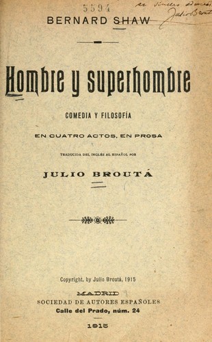 Hombre y superhombre (Spanish language, 1915, R. Velasco [impresor])